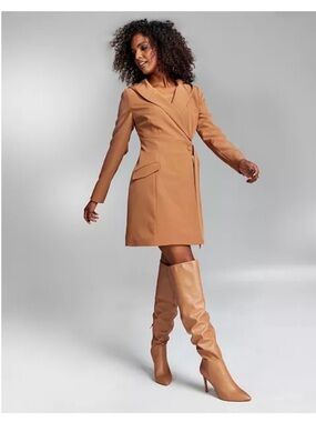 INC International Concepts Camel Tan Wrap Coat Dress